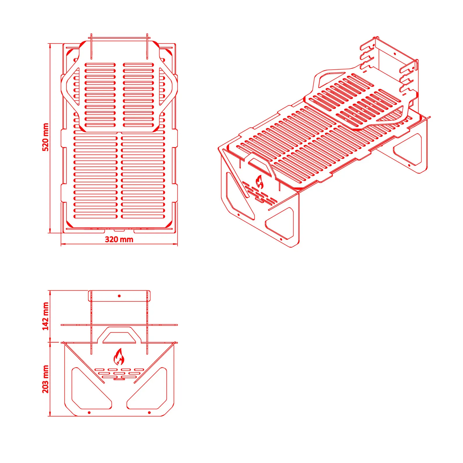BBQ portable acier avec 2e grille